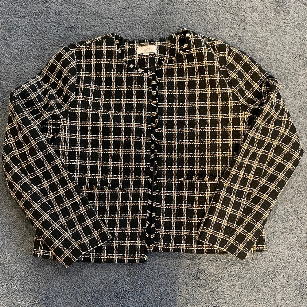 LOFT Black and White Plaid Blazer